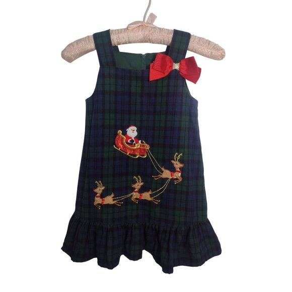 Rare Editions Christmas Toddler Dress 2T Tartan Plaid Holiday Embroidered Vtg - Picture 1 of 7